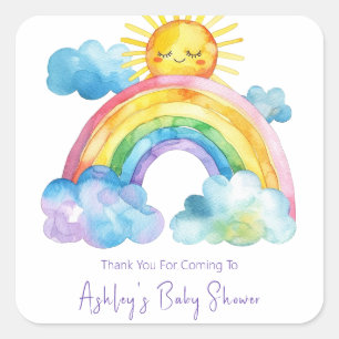 Watercolor Rainbow Baby Shower Square Sticker