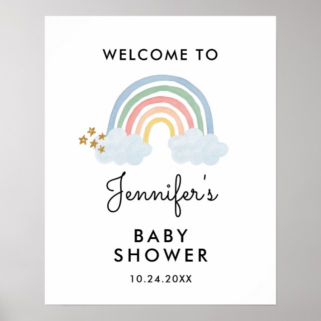 Watercolor Rainbow Baby Shower Welcome Sign (Front)