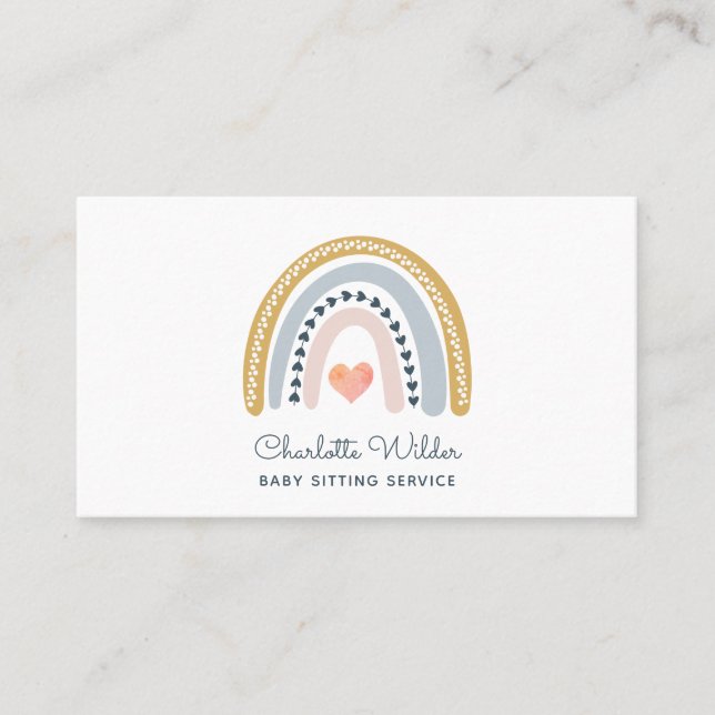 Watercolor Rainbow Baby Sitter Business Card (Front)