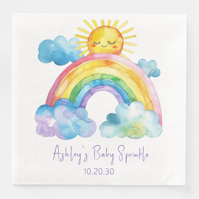Watercolor Rainbow Baby Sprinkle Napkin (Front)