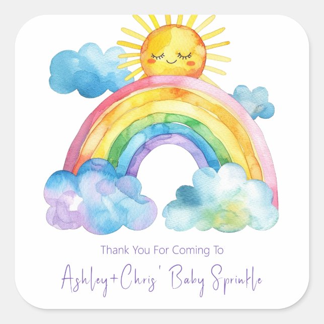 Watercolor Rainbow Baby Sprinkle Square Sticker (Front)