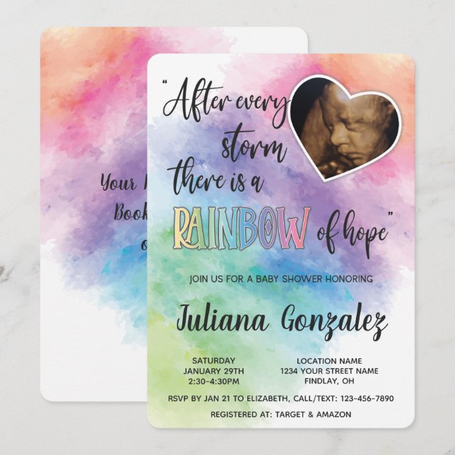 Watercolor Rainbow Baby Ultrasound Shower Invitation (Front/Back)