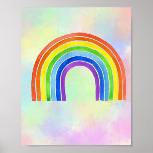 Watercolor rainbow background nursery poster 