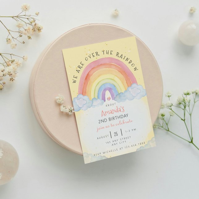 Watercolor Rainbow Birthday Party Invitation (Watercolor Rainbow Birthday Party Yellow)