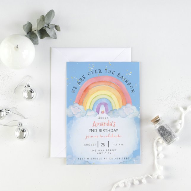 Watercolor Rainbow Birthday Party Invitation (watercolor rainbow birthday party blue)