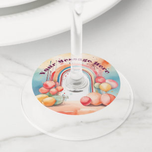 Watercolor Rainbow Bliss Party  Wine Glass Tag