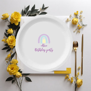 Watercolor rainbow blue lilac yellow Birthday Paper Plate