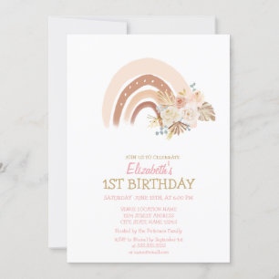 Watercolor Rainbow Boho Flowers Striped Birthday  Invitation