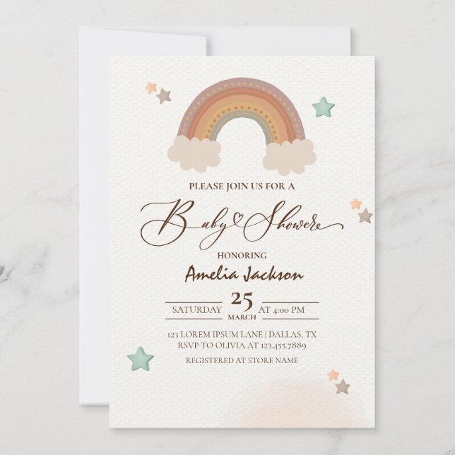 Watercolor Rainbow Boho Gender Neutral Baby Shower Invitation (Front)