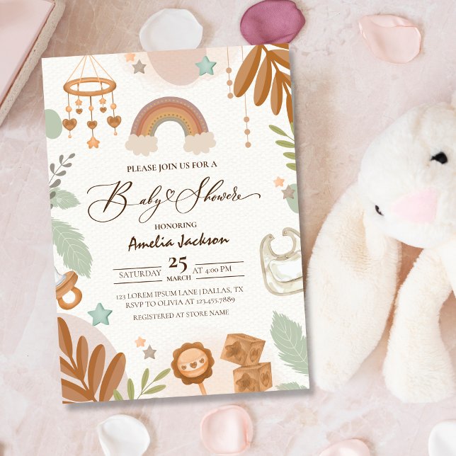 Watercolor Rainbow Boho Gender Neutral Baby Shower Invitation (Creator Uploaded)