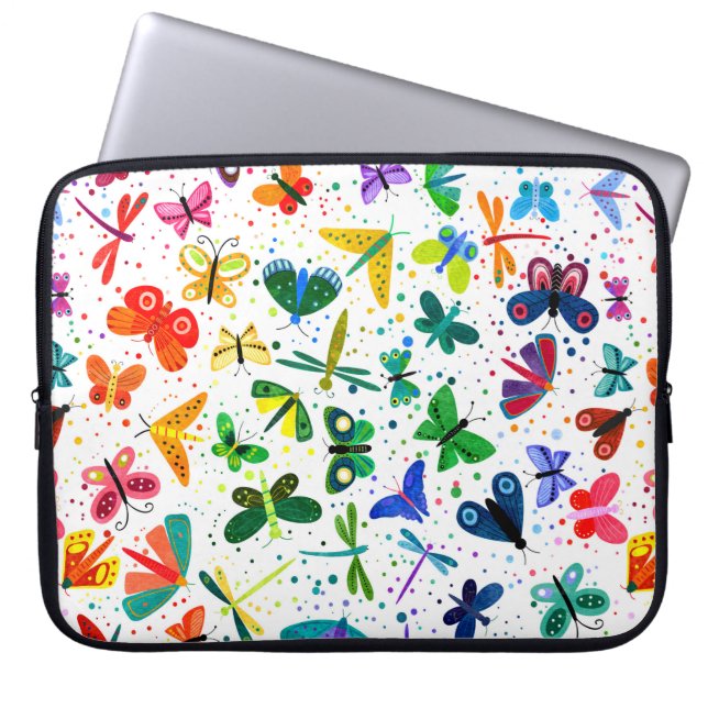 Watercolor Rainbow Butterflies Kids Pattern Laptop Sleeve (Front)