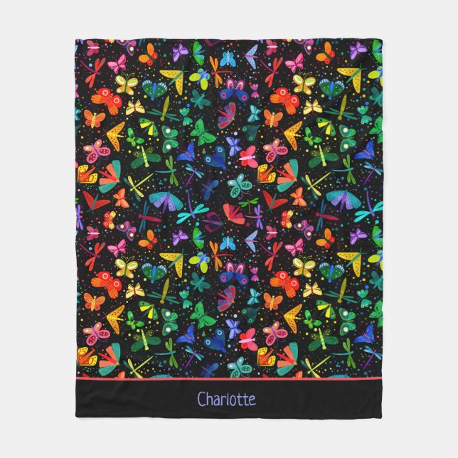 Watercolor Rainbow Butterflies Kids Personalised Fleece Blanket (Front)