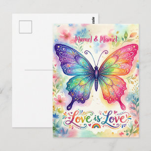 Watercolor Rainbow Butterfly "Love is Love" Postcard
