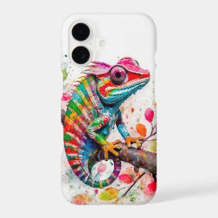 Watercolor Rainbow Chameleon, Exotic Wildlife Art