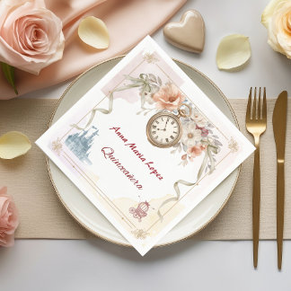 Watercolor rainbow Cinderella theme quinceanera Napkin
