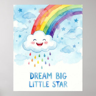 Watercolor Rainbow Cloud Dream Big Kids Poster