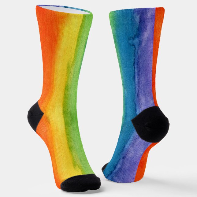 Watercolor Rainbow Colourful Cute Socks (Angled)