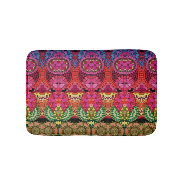 Watercolor Rainbow Colours Mandala Bath Mat (Front)