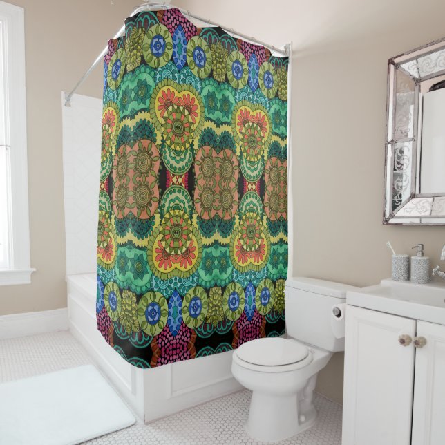 Watercolor Rainbow Colours Mandala Shower Curtain (In Situ)