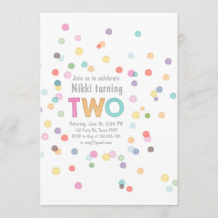 Watercolor Rainbow Confetti Birthday TWO Art Party Invitation