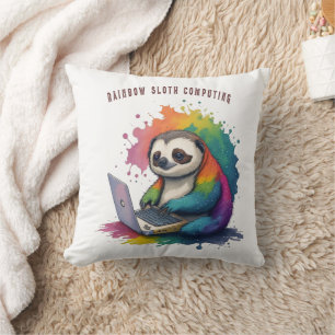 Watercolor Rainbow Cute Sloth Computing Cushion