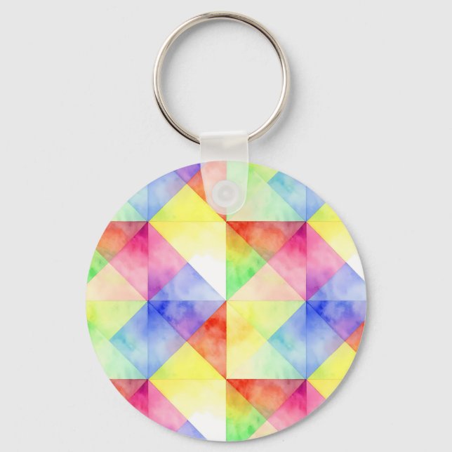 Watercolor Rainbow Diamond Quilt Pattern Key Ring (Front)