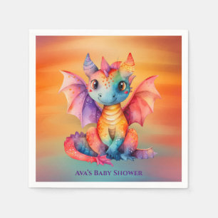Watercolor Rainbow Dragon Baby Shower Napkin