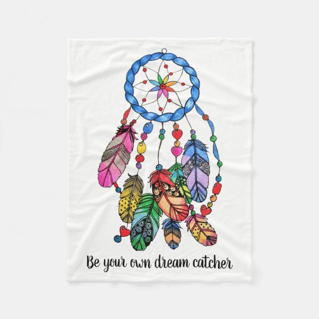 Watercolor rainbow dream catcher & inspiring words fleece blanket (Front)