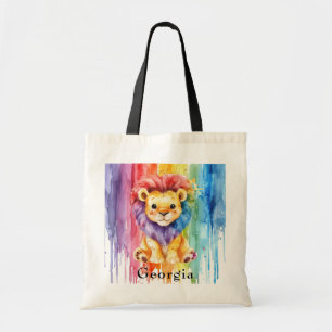 Watercolor Rainbow Drip Paint Lion Custom Tote Bag