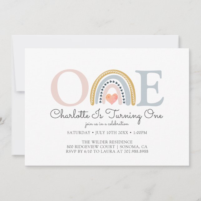 Watercolor Rainbow First Birthday Invitation (Front)