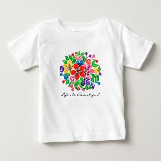 Watercolor Rainbow Flowers Baby T-Shirt (Front)