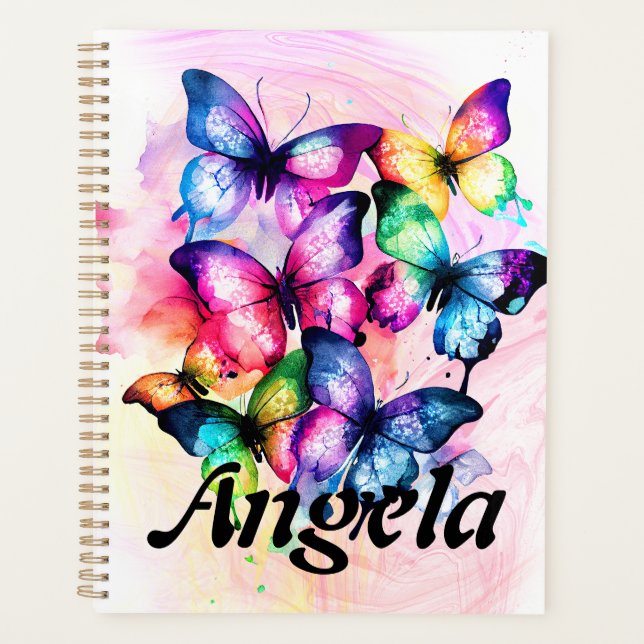 Watercolor Rainbow Fluttering Butterflies Planner (Front)