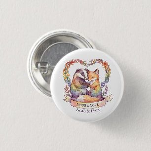 Watercolor Rainbow Fox & Badger Pride Personalised 3 Cm Round Badge