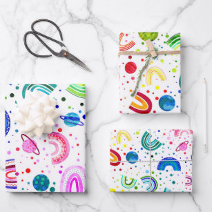 Watercolor Rainbow Galaxy Birthday Colourful Girls Wrapping Paper Sheet