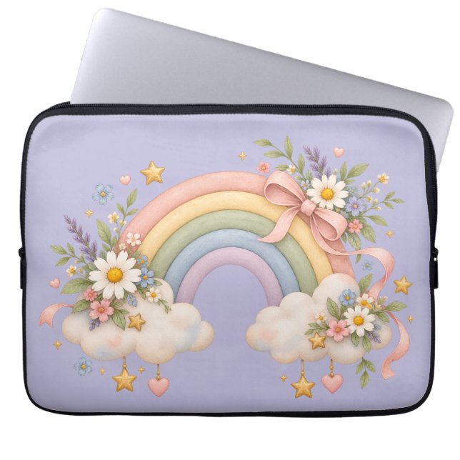 Watercolor Rainbow Gift – Charming Cloud Laptop Sleeve (Front)