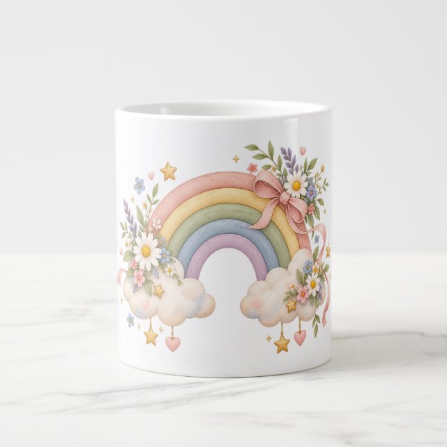 Watercolor Rainbow Gift – Charming Cloud Large Coffee Mug (Front)
