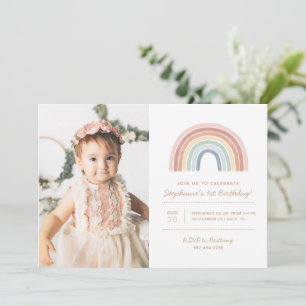 Watercolor Rainbow Girl Birthday Party Photo Invitation