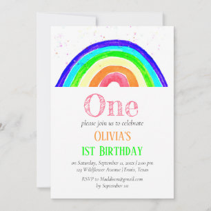 Watercolor Rainbow Girly First Birthday Birthday  Invitation