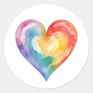 Watercolor Rainbow Heart Round Sticker