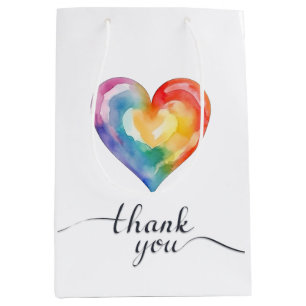 Watercolor Rainbow Heart Thank You Gift Bag
