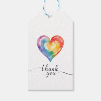 Watercolor Rainbow Heart Thank You Gift Tags