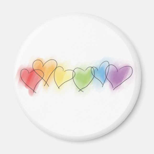 Watercolor Rainbow Hearts Magnet (Front)