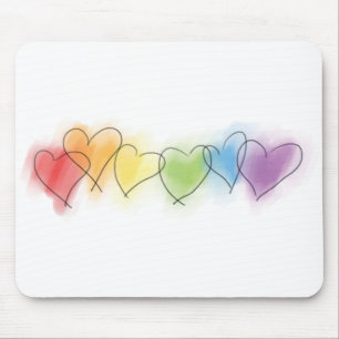 Watercolor Rainbow Hearts Mouse Pad