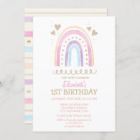 Watercolor Rainbow Hearts Striped Birthday  