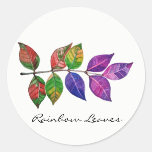 Watercolor Rainbow Leaves Classic Round Sticker