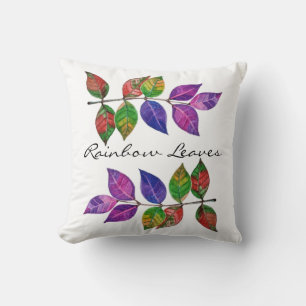 Watercolor Rainbow Leaves Cushion