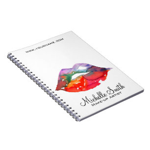 Watercolor rainbow lips makeup branding notebook