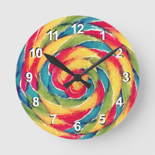Watercolor Rainbow Lollipop Round Clock (Front)