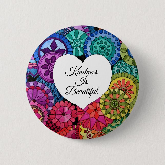 Watercolor Rainbow Mandala With Heart 6 Cm Round Badge (Front)