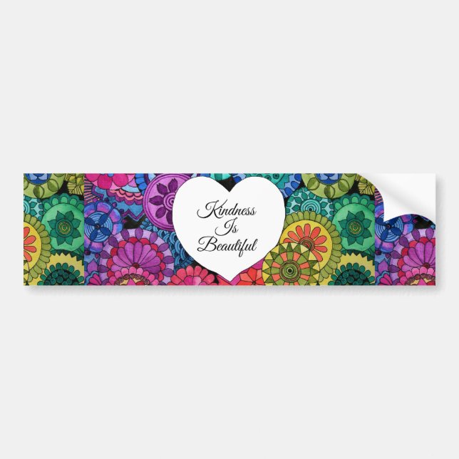 Watercolor Rainbow Mandala With Heart Bumper Sticker (Front)